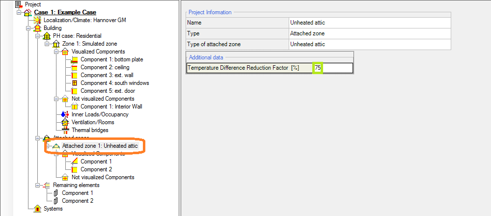 Chaning the heat reduction factor of the unheated attic