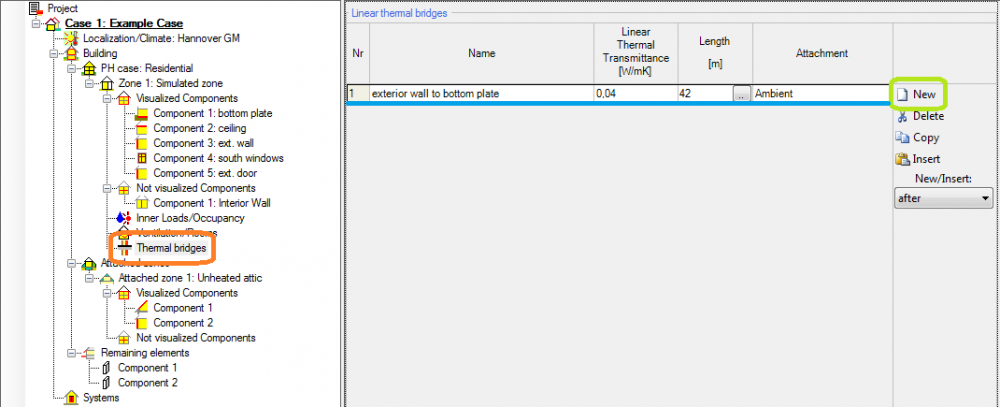 Implementation of thermal bridges